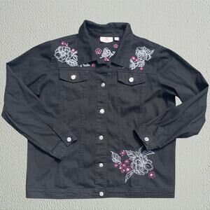 Black jacket floral embroidery, whimsigoth fairycore